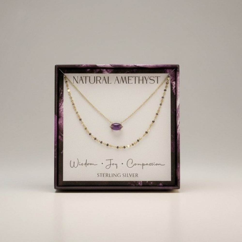 Natural‎ Amethyst Sterling Silver Pendant Necklace - 925 Silver - Brand New